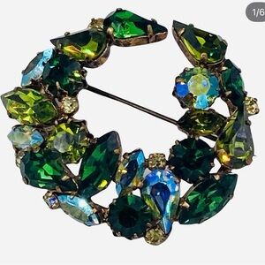 Vintage Austria Shades of Green Rhinestone Brooch